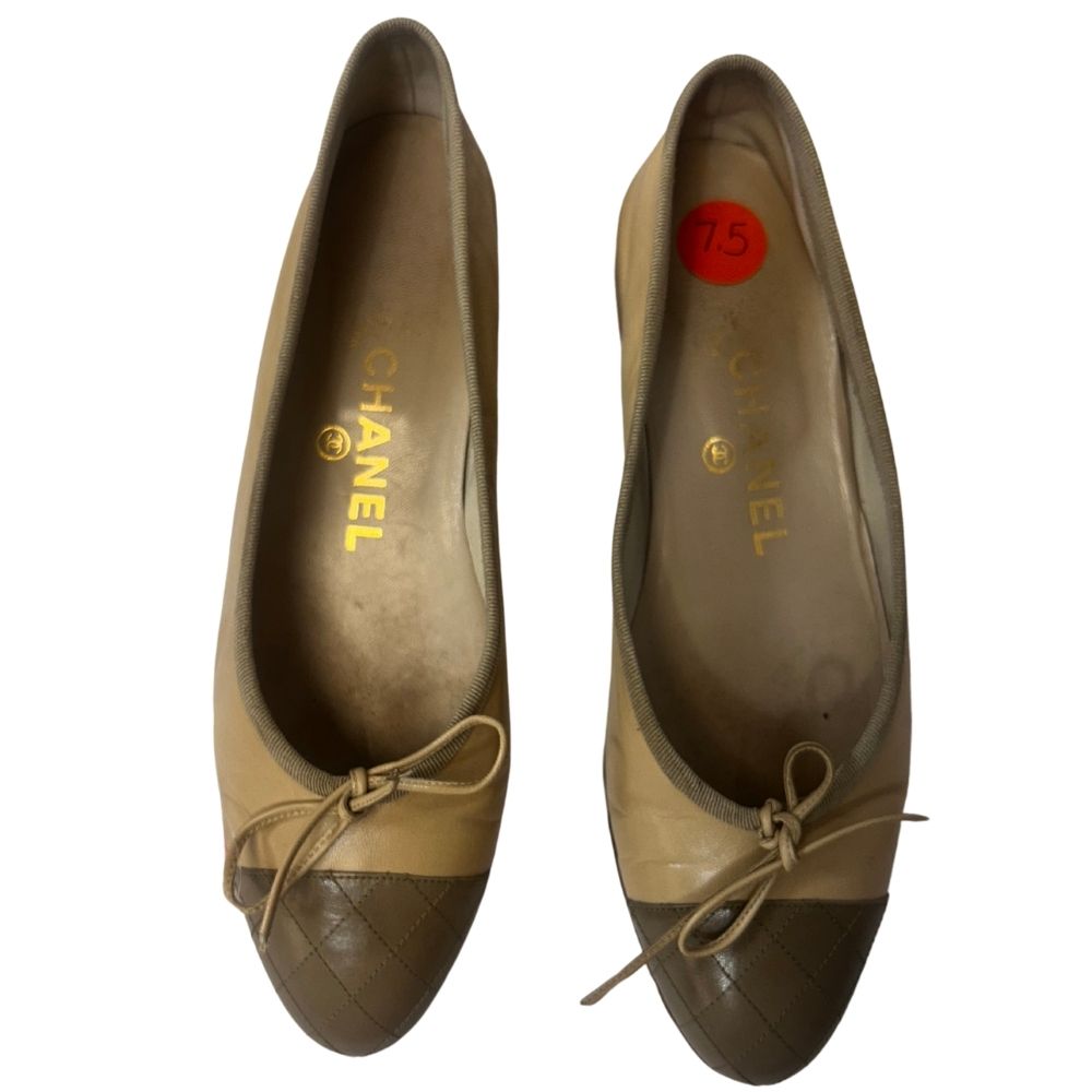 Chanel Classic Two-Tone Quilted Ballet Flats – Tan (Size 7.5, With Box)