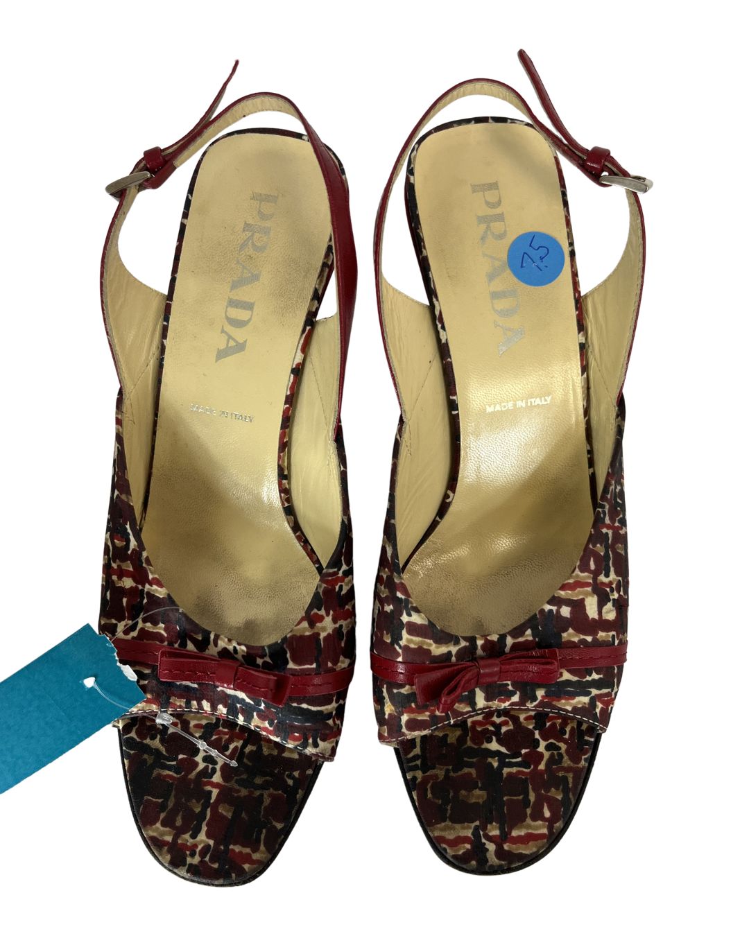 PRADA Red & Brown Pattern Slingback Heels (Size 7.5)