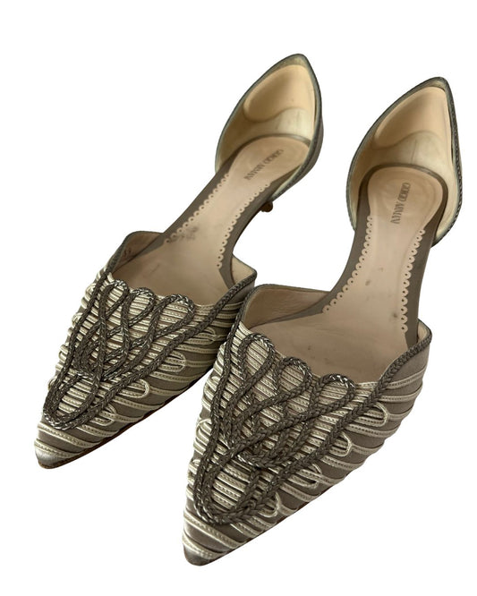 GIORGIO ARMANI D'Orsay Satin Beige Kitten Heels (Size 8.5)