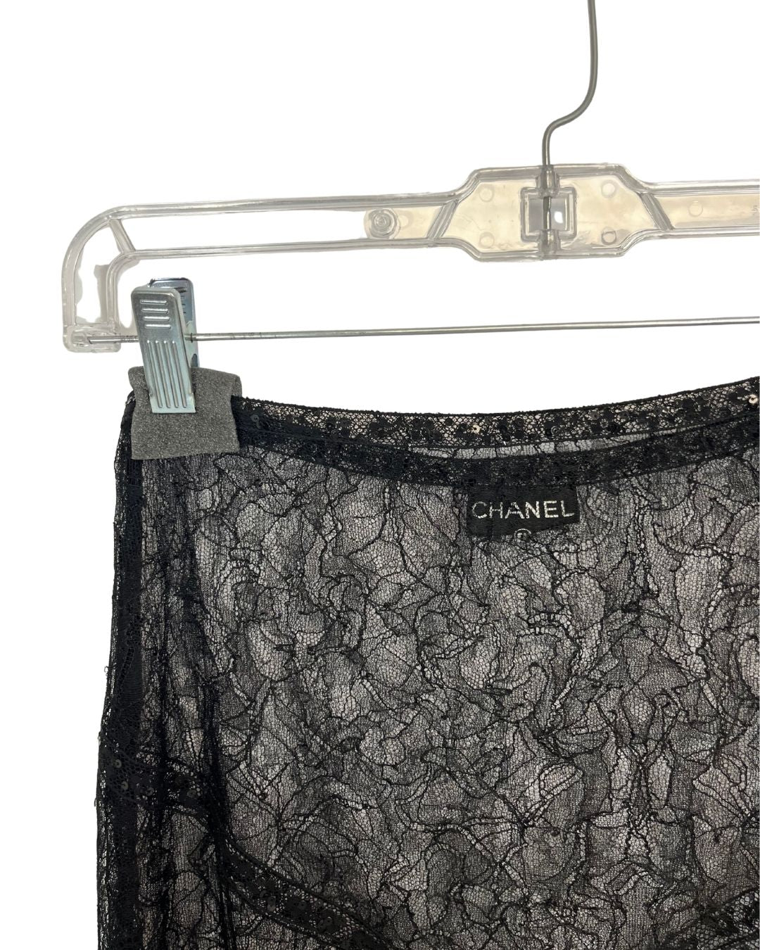 CHANEL Black Lace and Sequin Midi Skirt (Size XS)