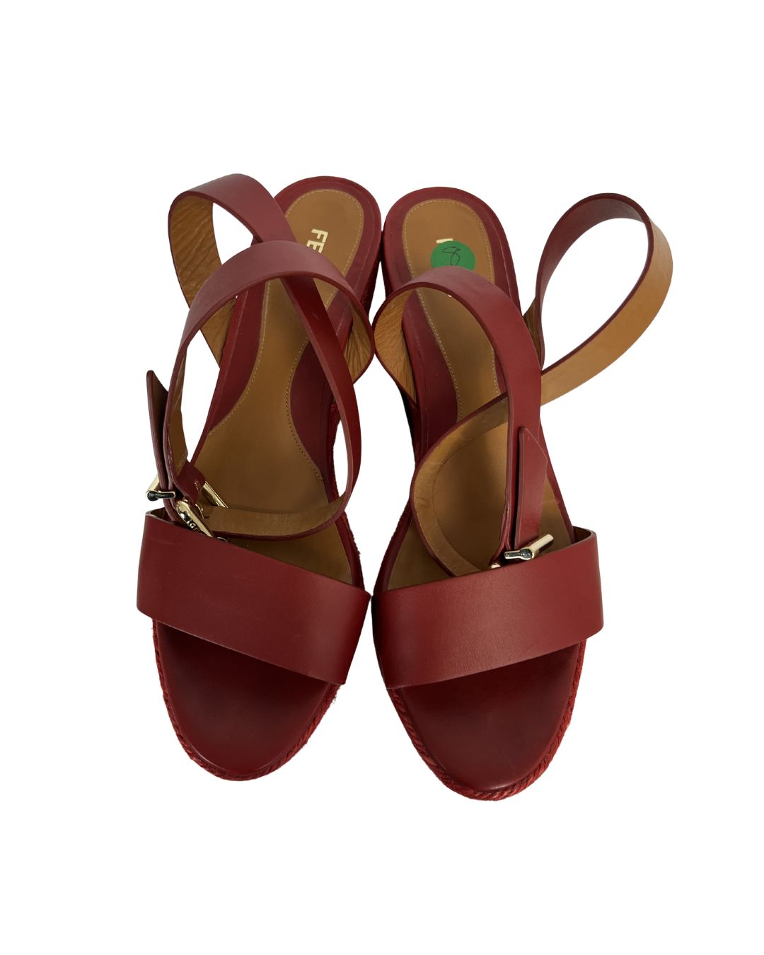 FENDI Red Leather Ankle Strap Wedge Sandals (Size 8)