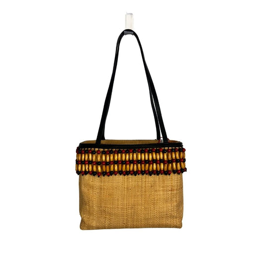 Cole Haan Paper Straw Shoulder Bag with Wooden Bead Fringe