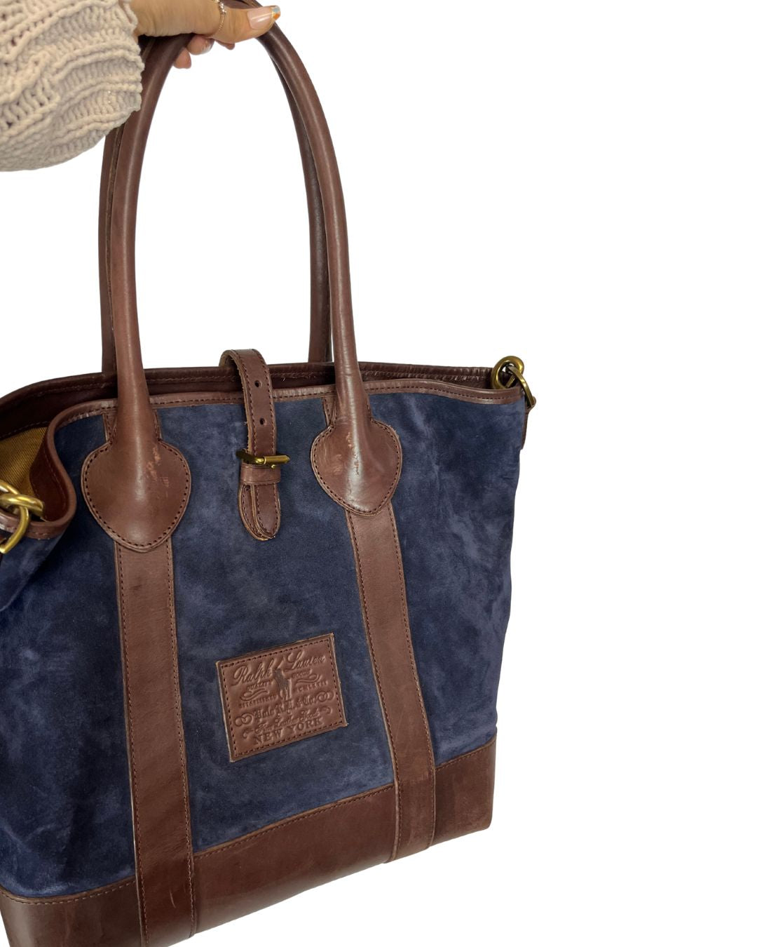 RALPH LAUREN Heritage Navy Suede Tote