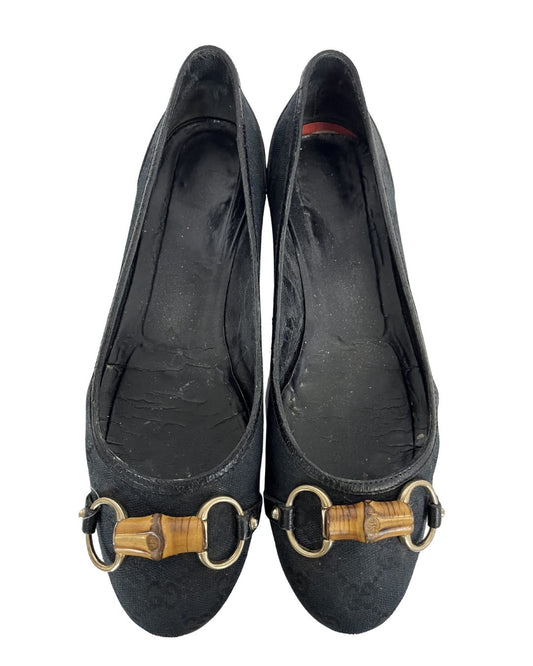 GUCCI Vintage GG Black Canvas Flats (Size 9.5)