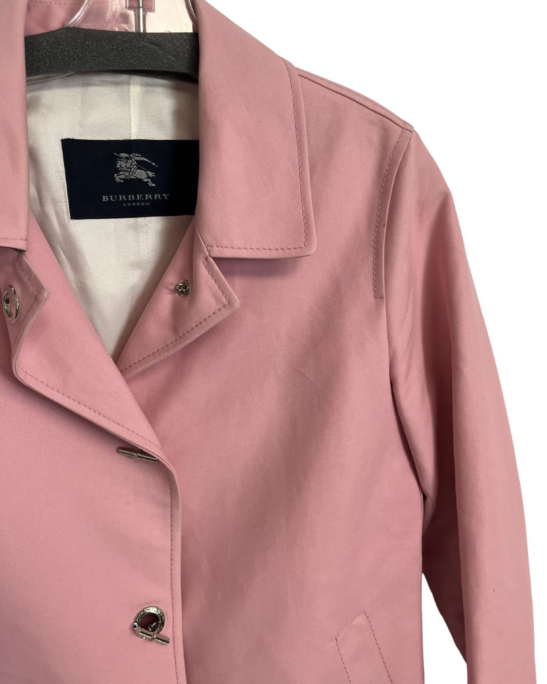 BURBERRY Pink Silver Toggle Mid-Length Jacket (Size L)