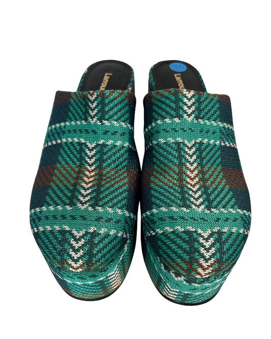 LARROUDE Miso Green Plaid Platform Clogs (Size 7.5)