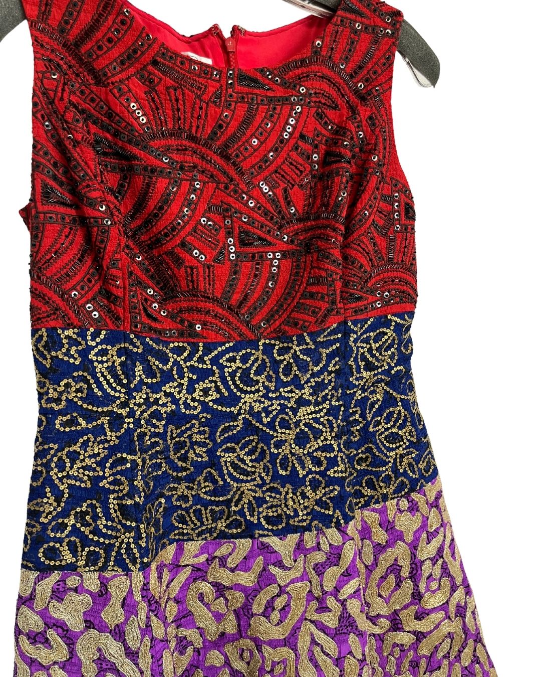 OSCAR DE LA RENTA Silk Embroiedered Colorblock Dress (Size 6)