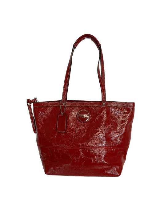 COACH Signature Stitched Red Patent Leather Tote Bag
