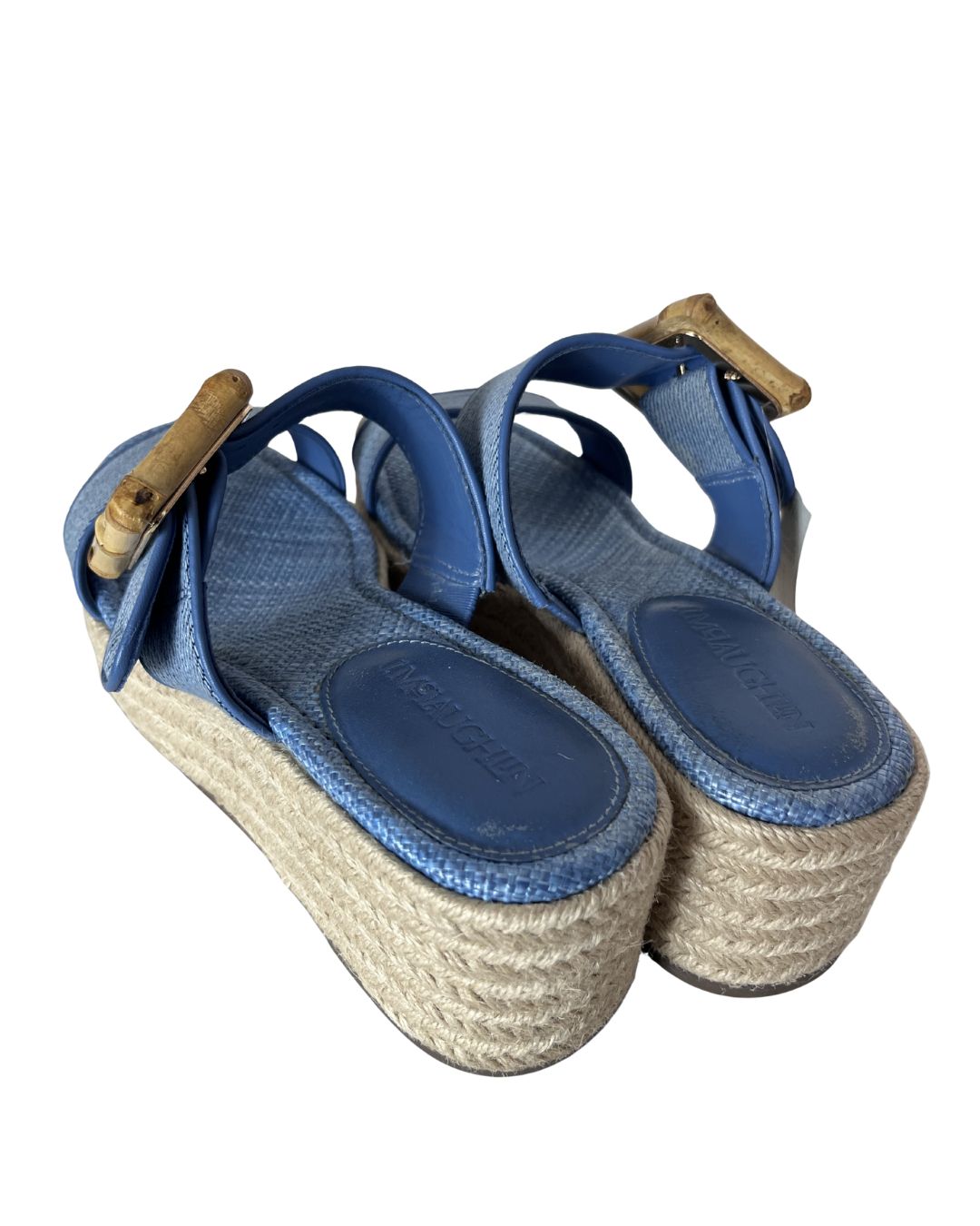 J. McLAUGHLIN Fleur Blue Denim Wedge Sandals (Size 6.5)
