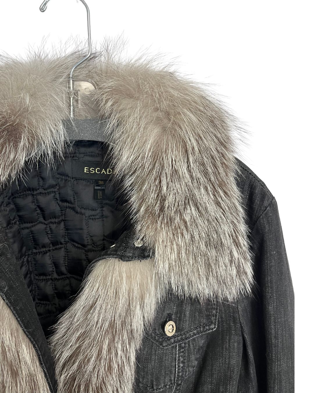 ESCADA Black Denim Silver Fox Fur Jacket (Size S/M)