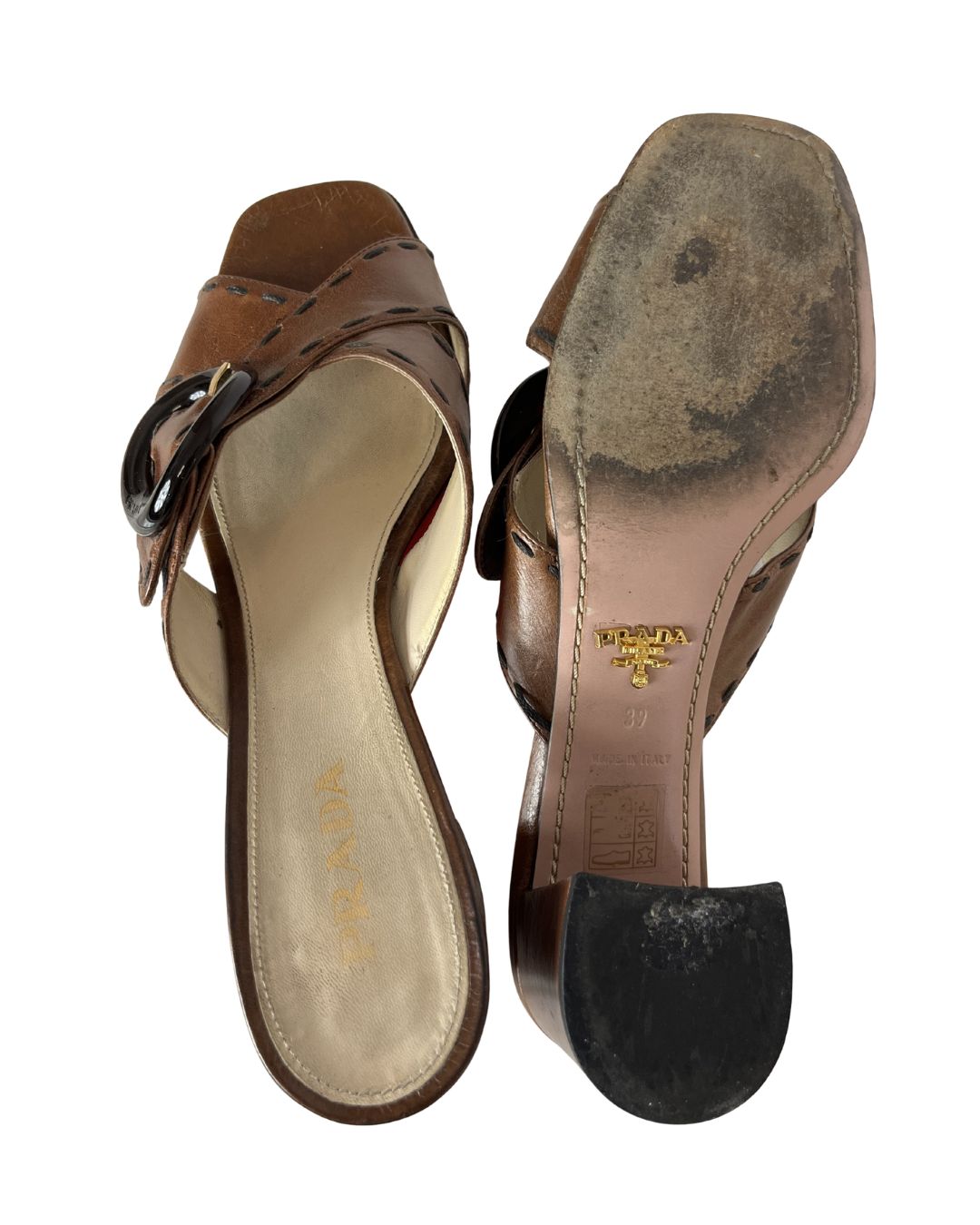 PRADA Vintage Brown Leather Mules (Size 8.5)