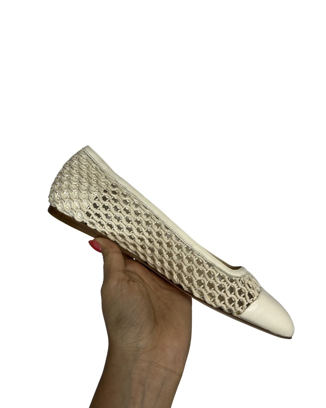 JIMMY CHOO Watson White Woven Leather Flats (Size 6.5)