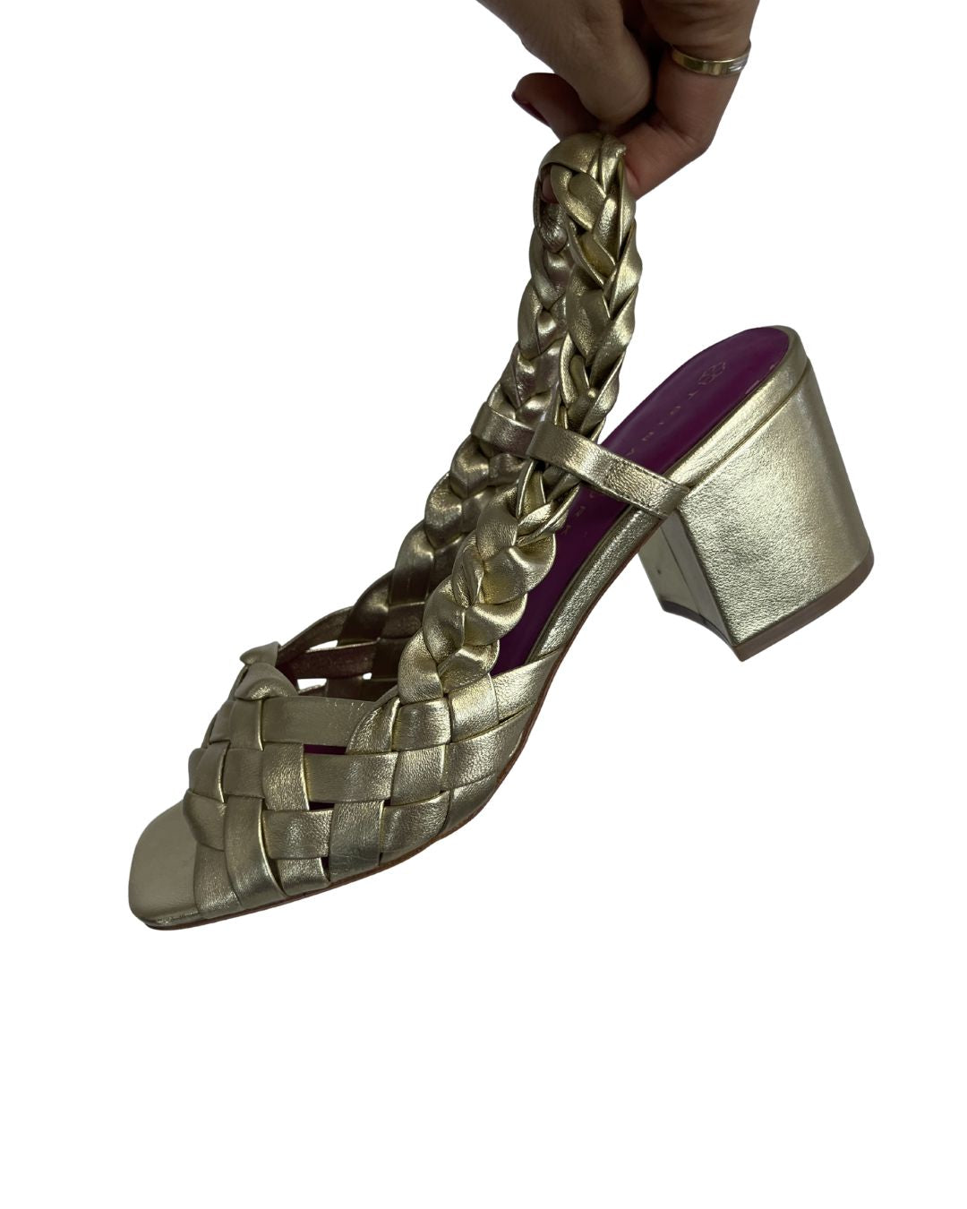 TRINA TURK Metallic Gold Braided Block Heels (Size 8.5)