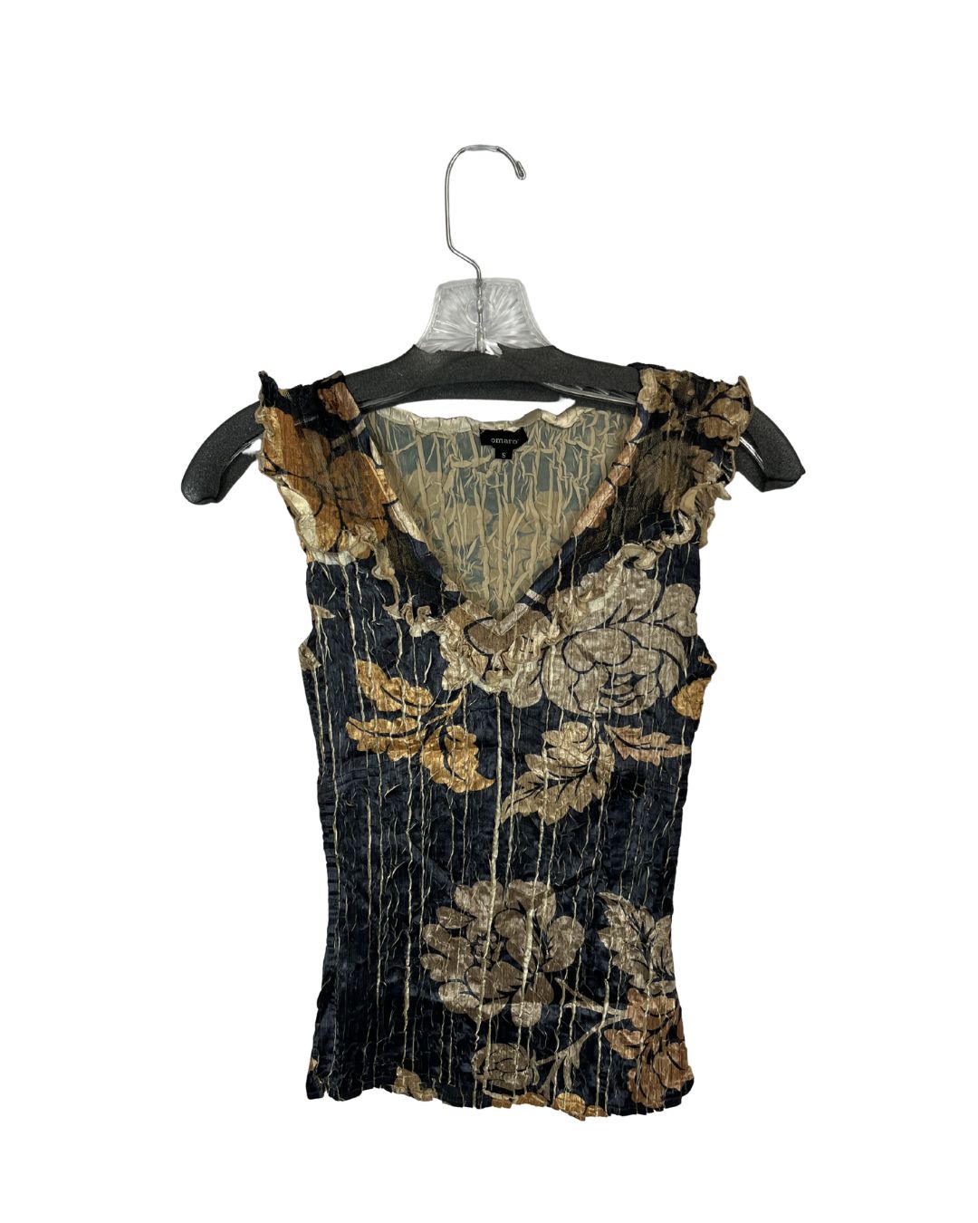 KOMAROV Silk Brown & Gold Floral Skirt & Top Set (Size S)