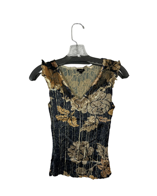 KOMAROV Silk Brown & Gold Floral Skirt & Top Set (Size S)