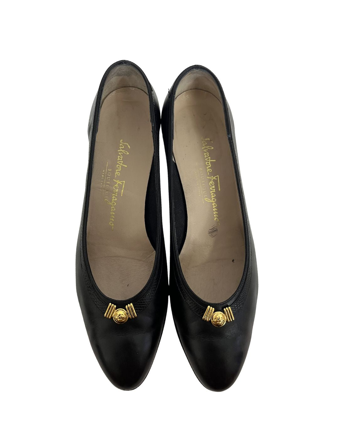 FERRAGAMO Vintage Black Leather Pumps (Size 8)