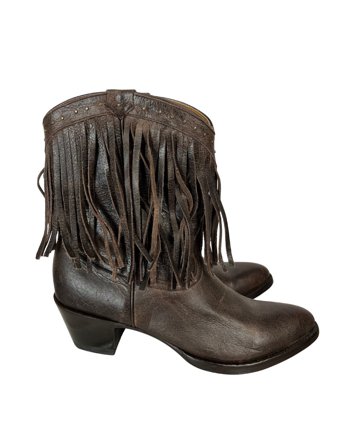 OLD GRINGO Yippee Ki Yay Brown Leather Fringe Cowboy Boots (US 9)