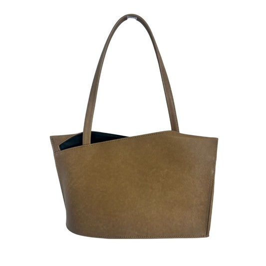 Olbrish Tan Leather Handbag – Angled Top Design with Black Lining & Single Handle