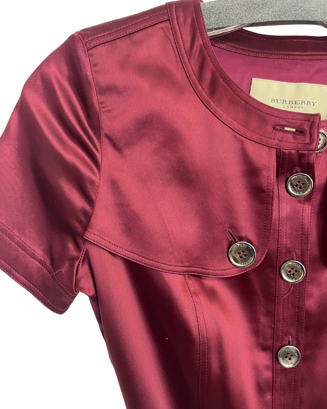 BURBERRY Burgundy Silk Button Down Dress (Size 4)