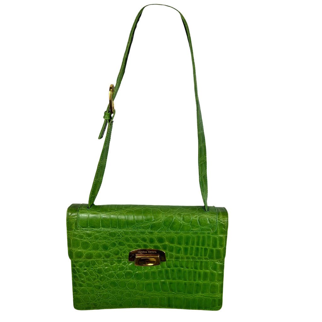 Carolina Herrera Vintage Green Faux Alligator Skin Handbag