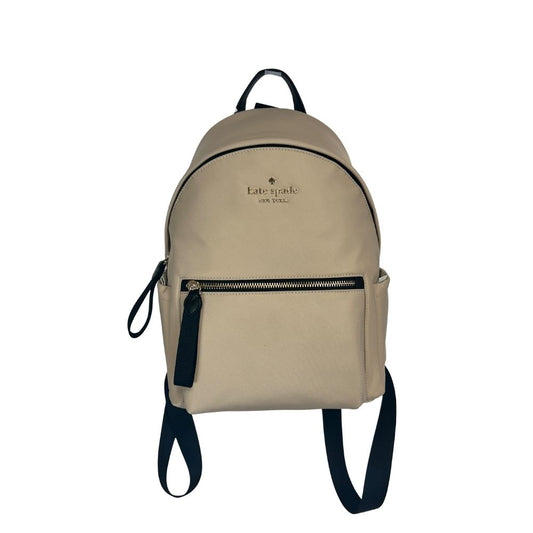 Kate Spade Beige Nylon Backpack – Black Straps & Multiple Pockets (NWT)