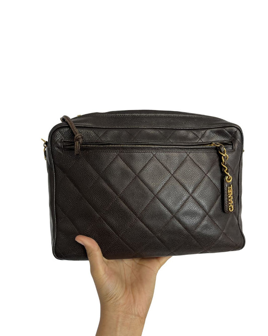 CHANEL Vintage Chanel Brown Quilted Camera Bag Purse