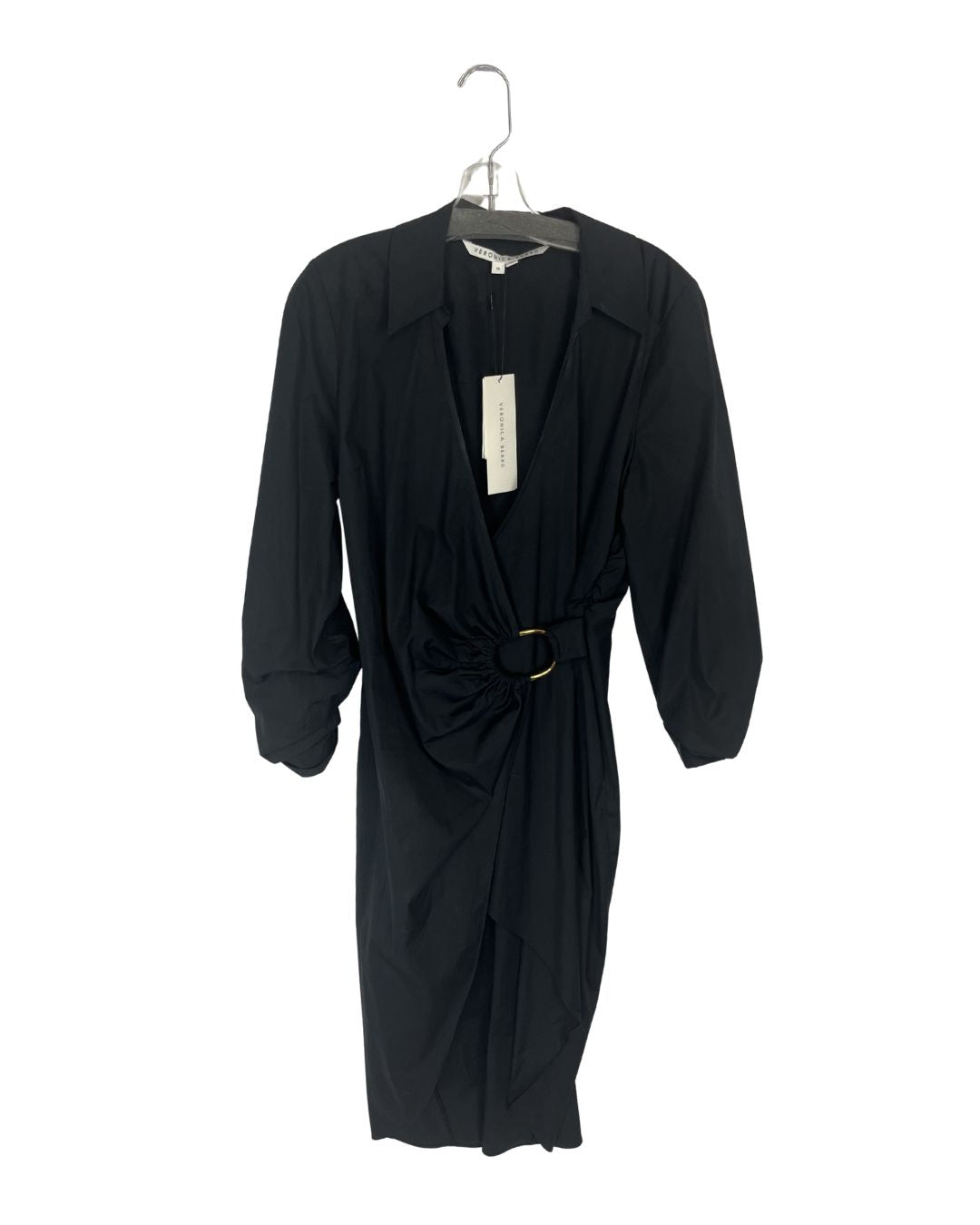VERONICA BEARD Afton Black Wrap Front Midi Dress (Size 10)