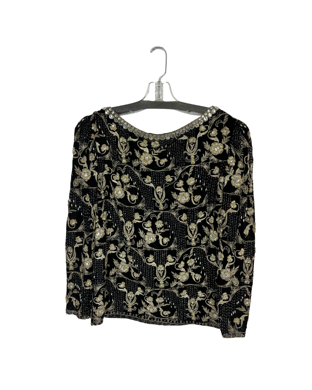 CAPRICCIO Vintage Black/Gold Bead & Sequin Long Sleeve Top (Size L)
