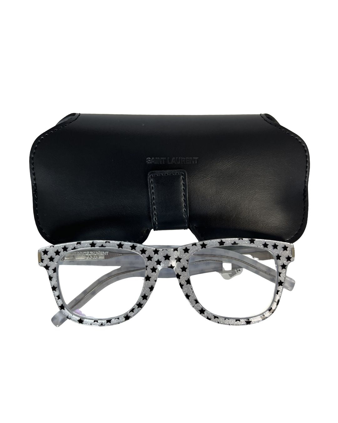 SAINT LAURENT Silver & Black Glitter Reader Eyeglasses