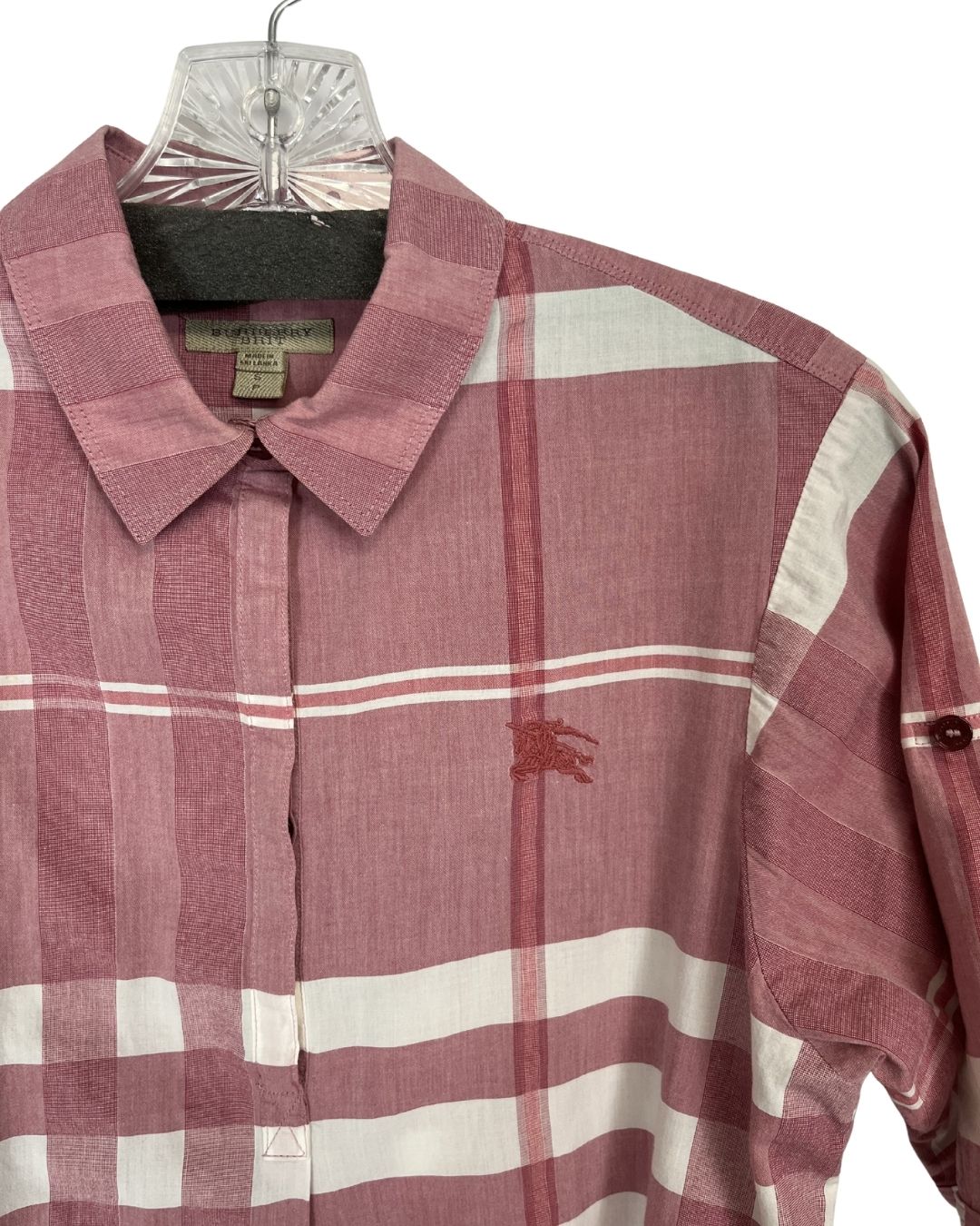 BURBERRY Brit Check Cotton Pink Button Up Shirt (Size S)