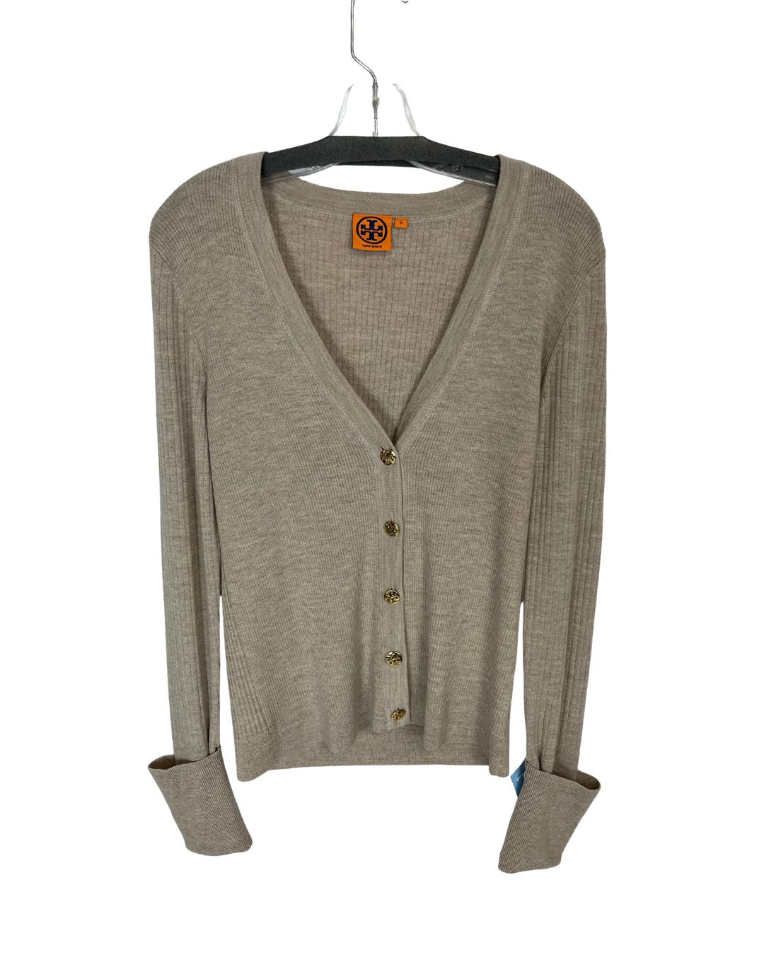 TORY BURCH Beige Wool Cardigan (Size XL)