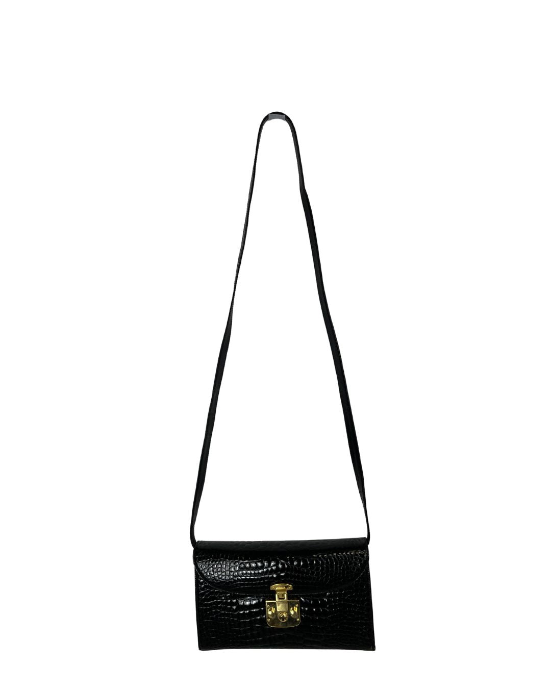 GUCCI Vintage Black Crocodile Leather Shoulder Bag Purse