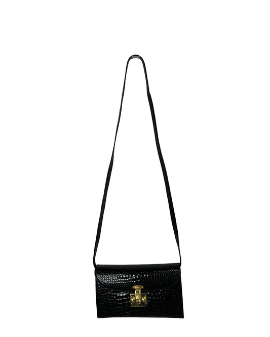 GUCCI Vintage Black Crocodile Leather Shoulder Bag Purse
