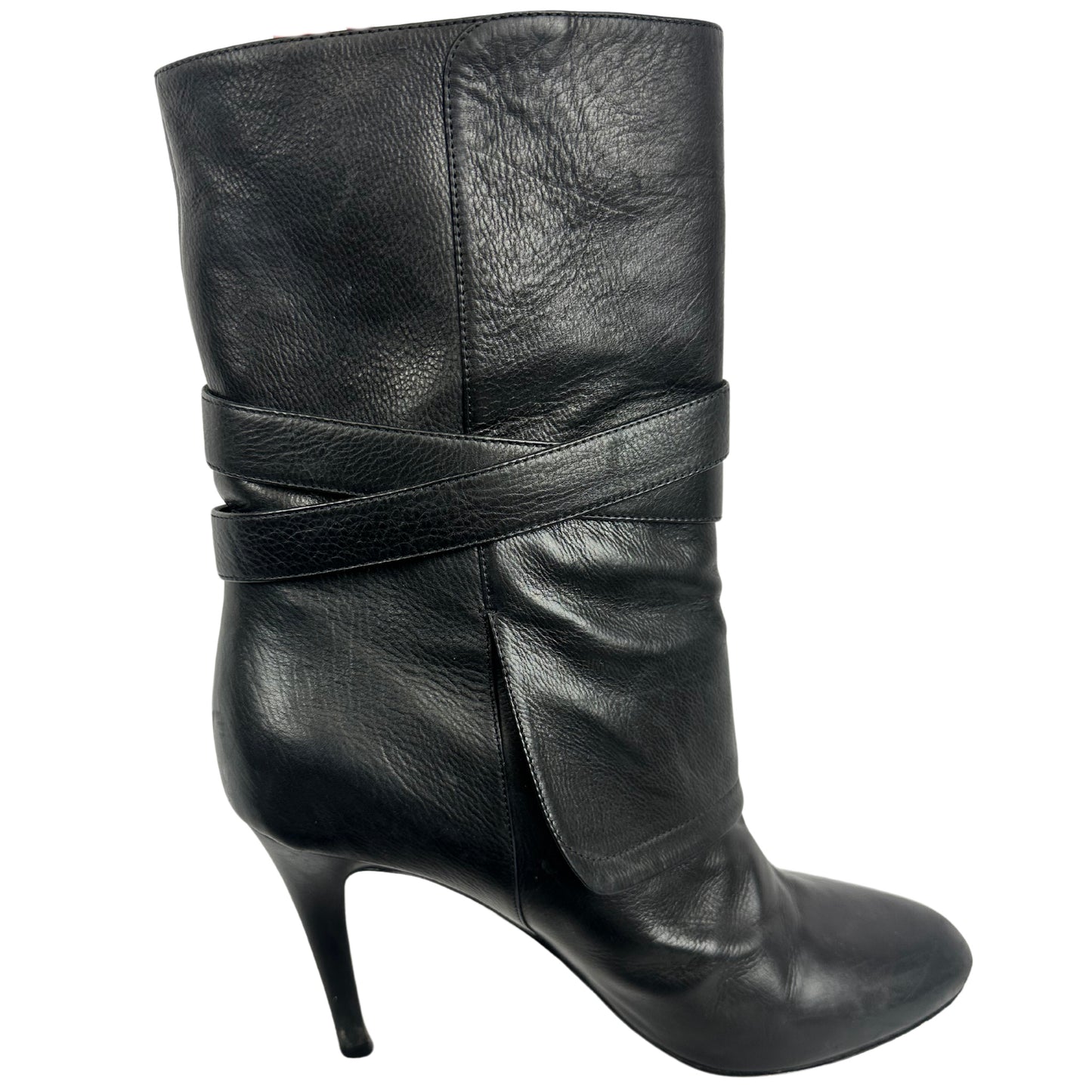 JIMMY CHOO Leather Buckle Stiletto Boots