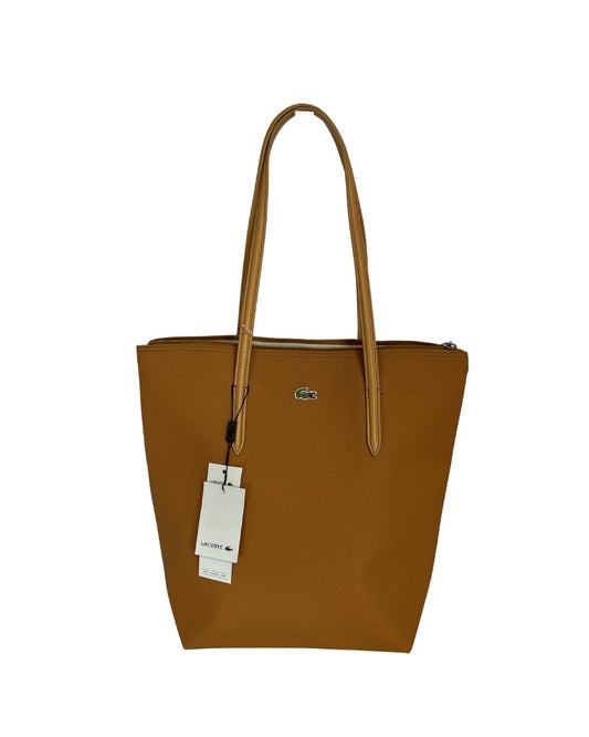 LACOSTE Tan Textured Leather Tote Bag