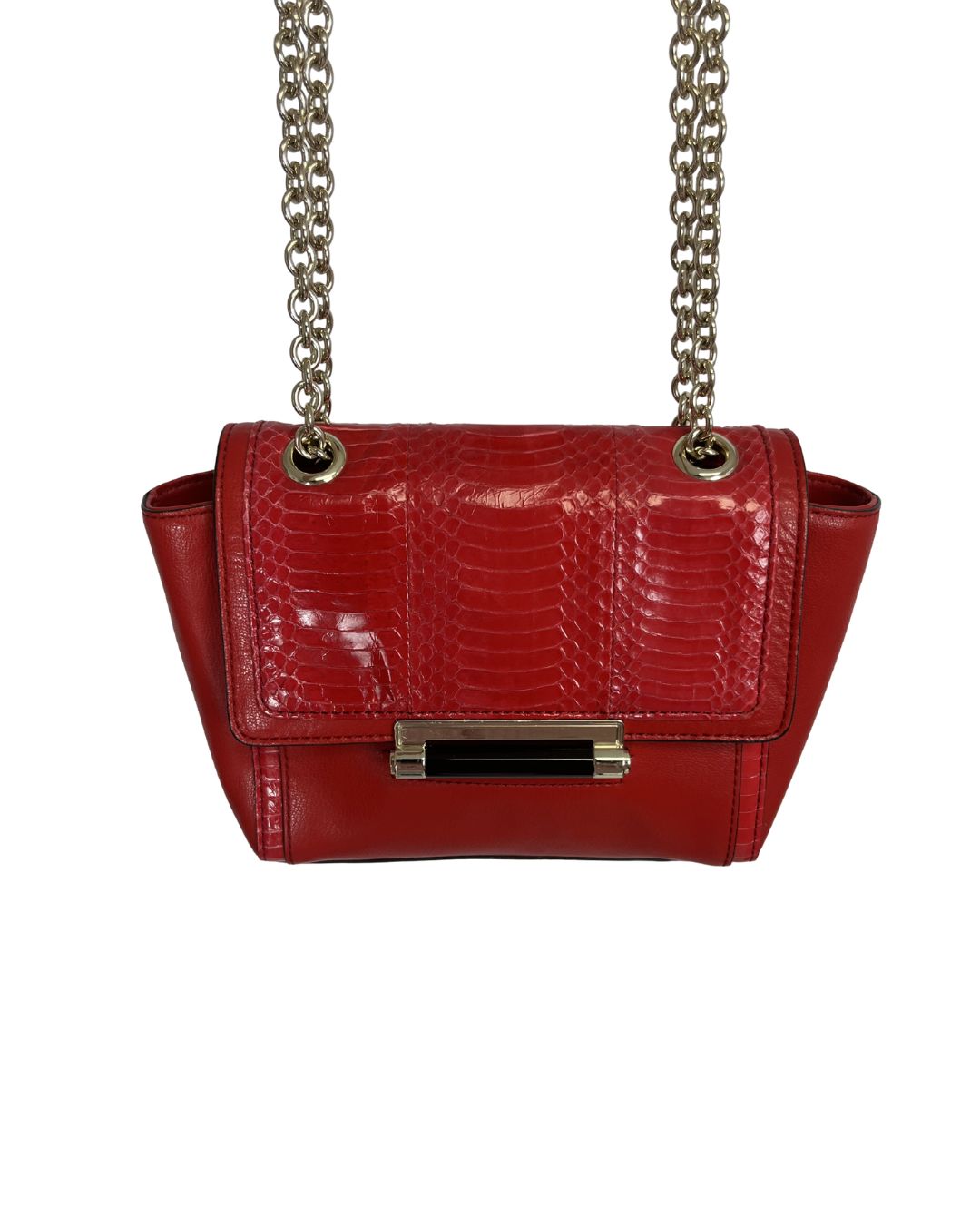 DIANE VON FURSTENBERG 440 Mini Snake Embossed Red Leather Bag