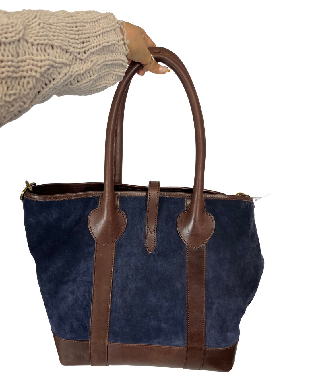 RALPH LAUREN Heritage Navy Suede Tote