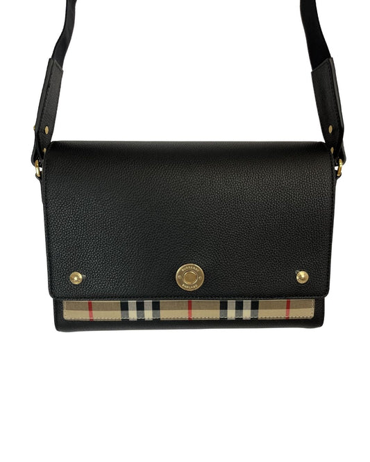 BURBERRY Note Black Leather Check Crossbody Bag