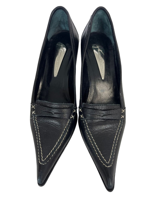 GIUSEPPE ZANOTTI Design Black Leather Kitten Heel Pumps (Size 6)