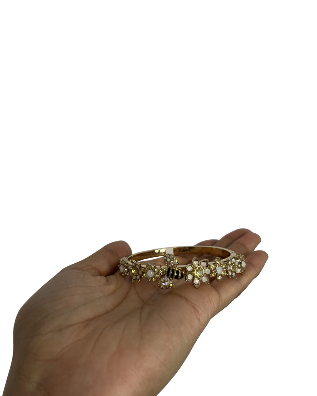 BETSEY JOHNSON Bumble Bee & Mixed Flower Hinged Gold Bangle Bracelet