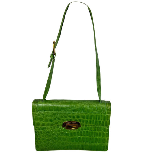 CAROLINA HERRERA Vintage Green Faux Crocodile Skin Handbag