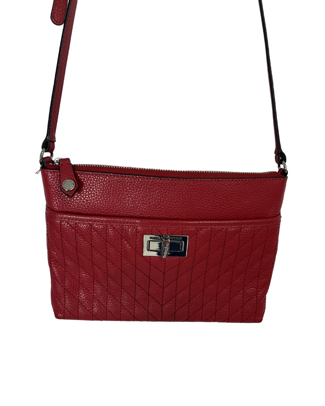 KARL LAGERFELD Red Quilted Leather Crossbody Bag