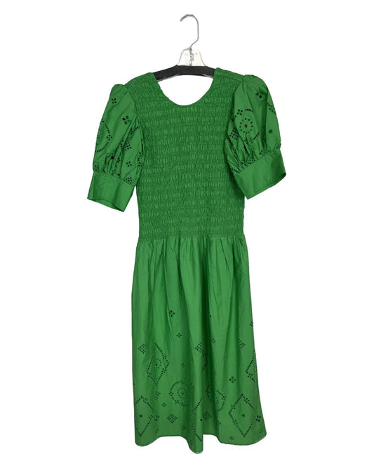 GANNI Broderie Anglaise Green Midi Dress (Size M)