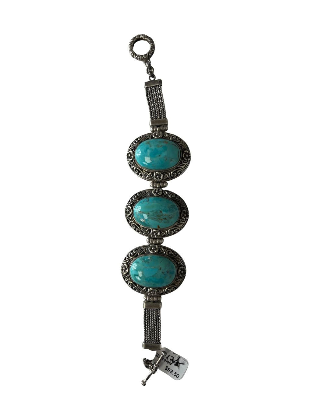 Sterling Silver & Turquoise Oval Stone Bracelet