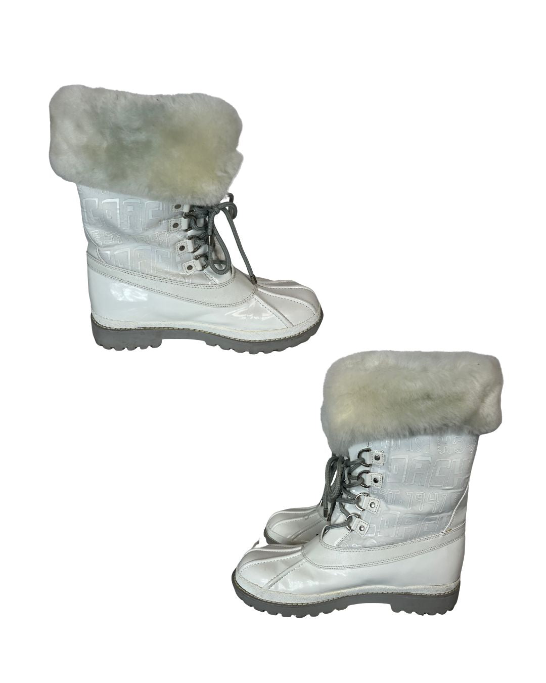 COACH Leonora White Patent Leather Snow Boots (US 10)