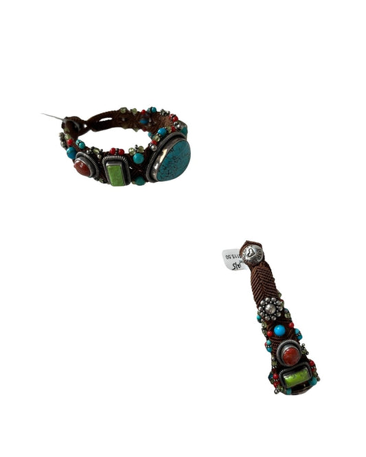 PEYOTE BIRD Woven Leather Turquoise Bracelet