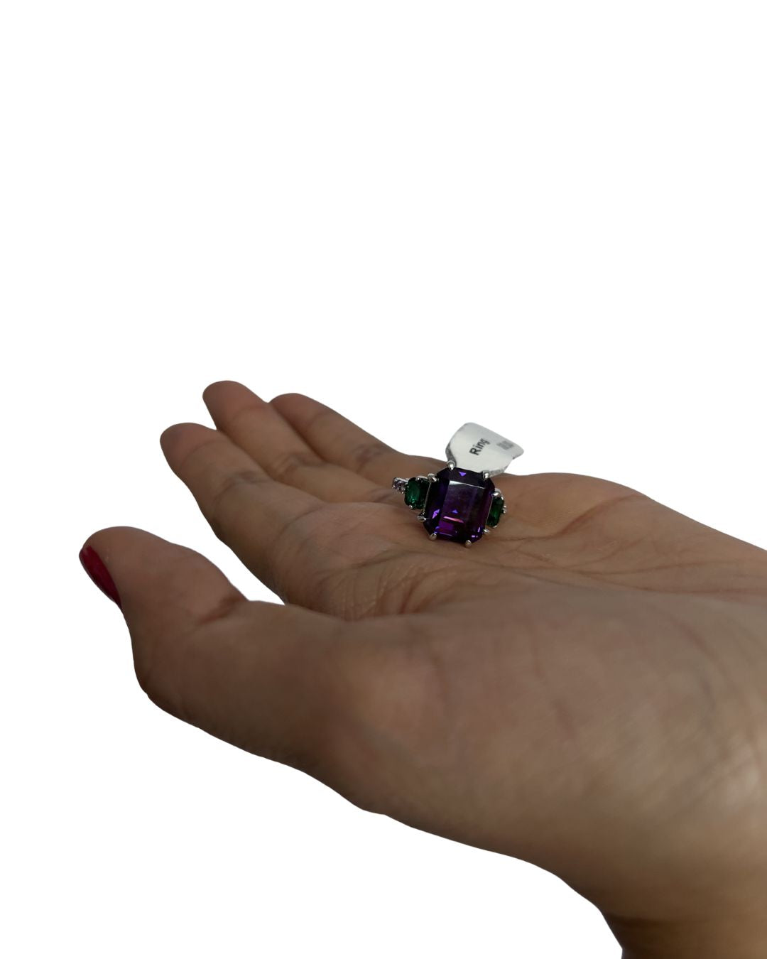 ITALO JEWELRY Emerald Green & Purple Amethyst Ring (Size 4.5)