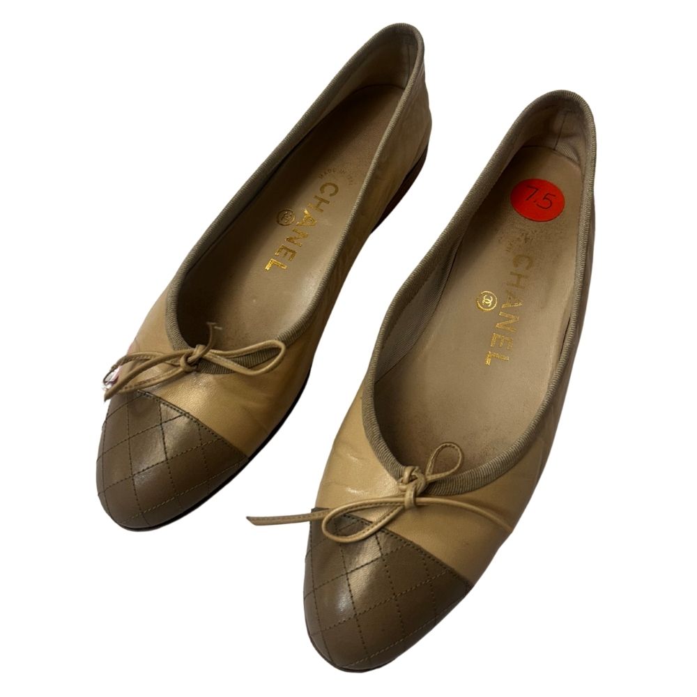 Chanel Classic Two-Tone Quilted Ballet Flats – Tan (Size 7.5, With Box)