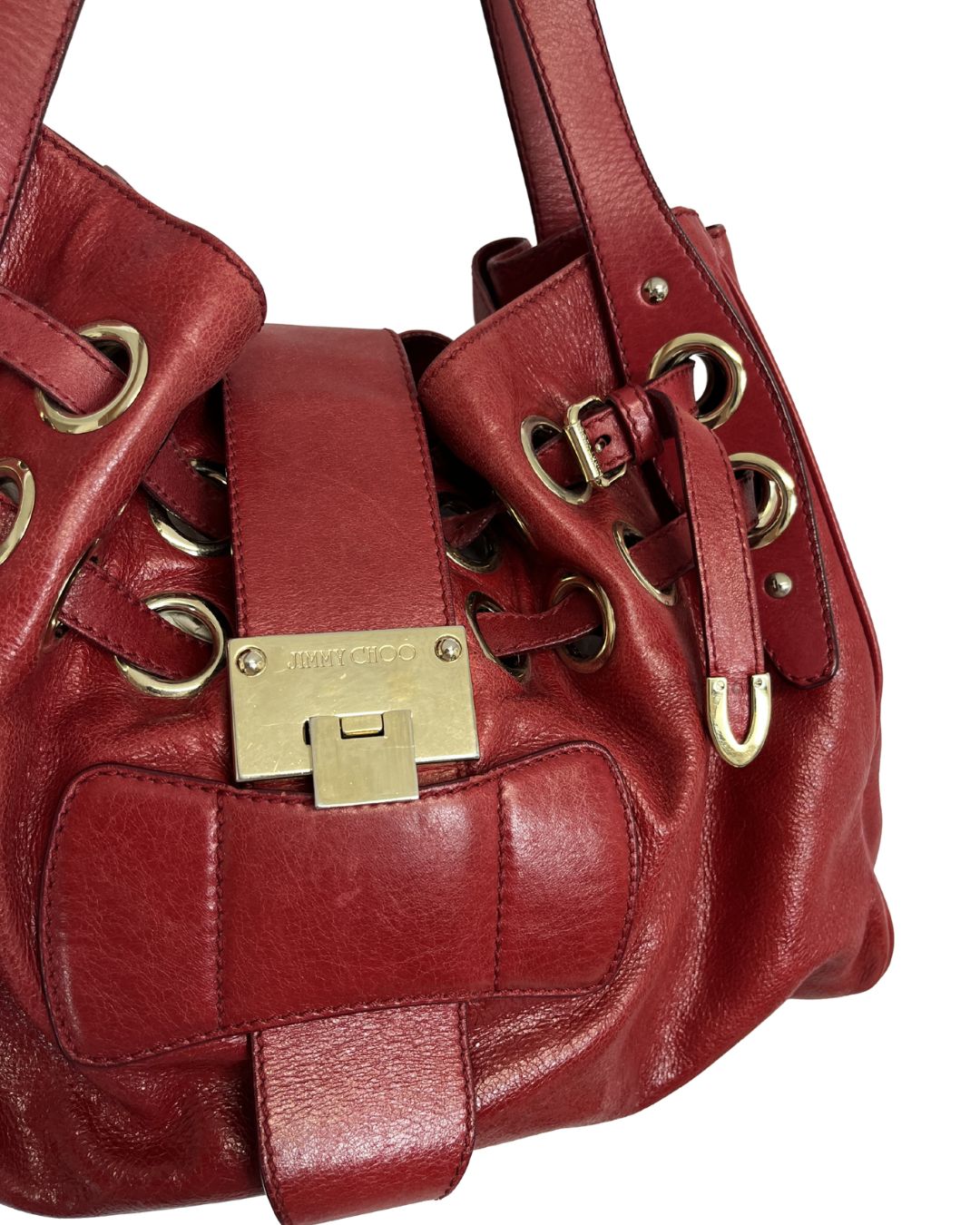 JIMMY CHOO RAMONA ラモナ レザー トートバッグ リング金具 JIMMY CHOO Ramona Red Leather Shoulder Bag – High Society Resale