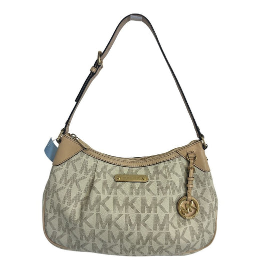 Michael Kors Logo Shoulder Bag – Beige/Tan “MK” Monogram with Single Strap